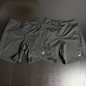 ASICS Womens S Lot of 2 Pair Black 7" Knit Athletic Running Shorts